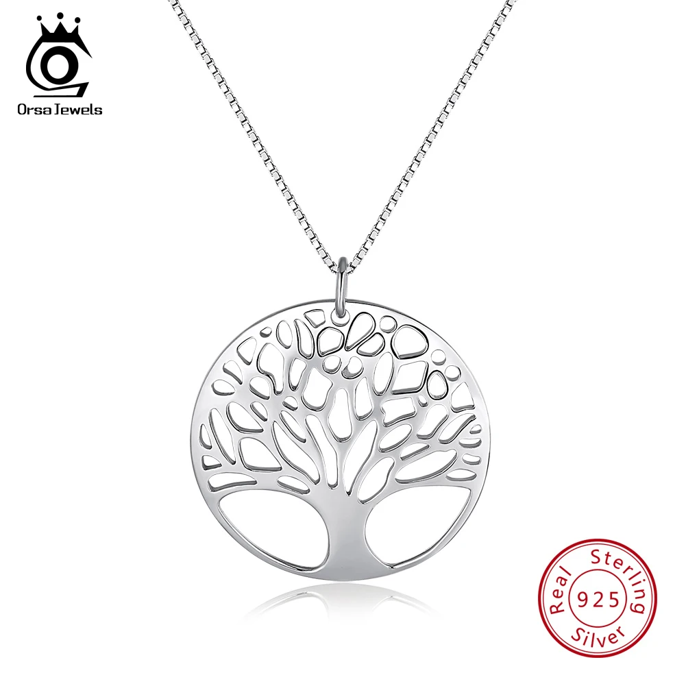 

ORSA JEWELS Подвеска из натурального серебра 925 пробы, ожерелья, круглый кулон с деревом жизни, серебряная цепочка в коробке, ювелирные изделия для девушек OSN90