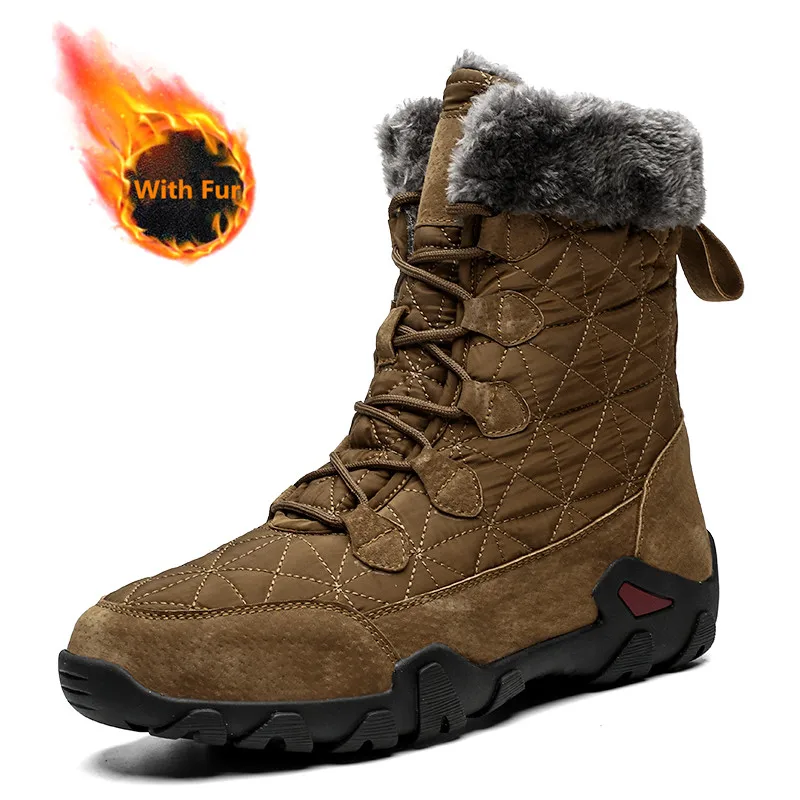 

Мужские повседневные зимние ботинки Уличная обувь; Нескользящая подошва; Водонепроницаемый теплая плюшевая обувь хлопковая большой Разме...