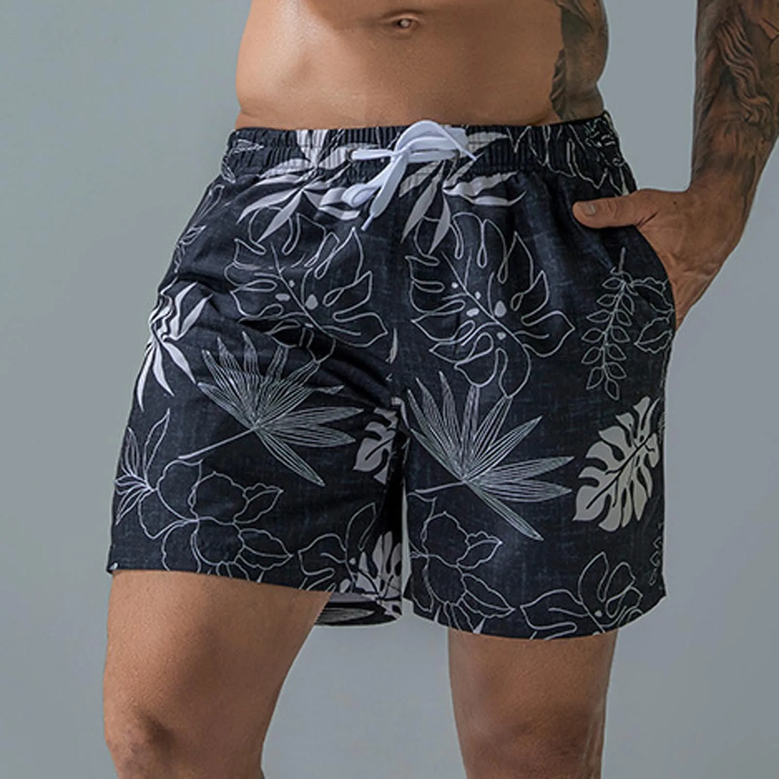 

Men's Swimming Shorts Quick Drying Beach Shorts Summer Fashion Casual Male Hawaii Trunks Printed Drawstring Surfing Diving Pants