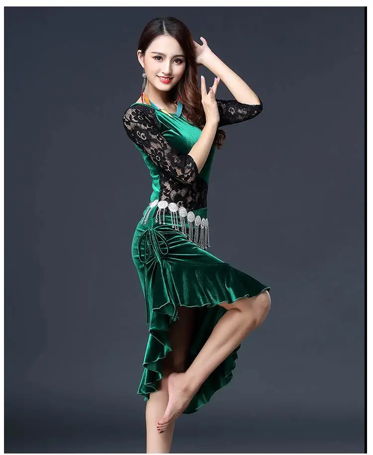 2020 бархатный латинский танец платье для женщин сальса Латинский конкурс платья