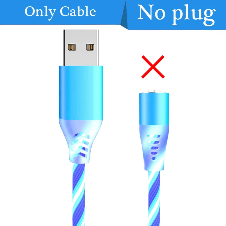 2.4A светодиодный легкий магнит type C Micro USB кабель для Xiaomi huawei Iphone Магнитный кабель для быстрой зарядки шнур для зарядного устройства USB C кабель для передачи данных - Цвет: No plug only cable