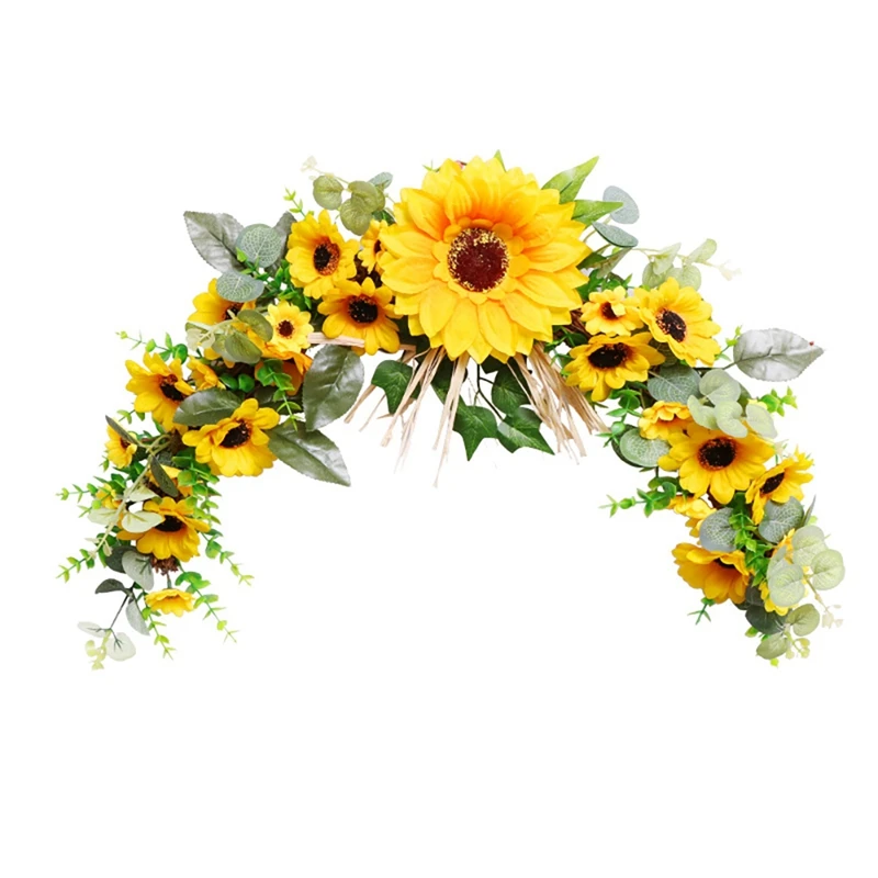 

Articifical Sunflower Swag Rustic Floral Greenery Swag for Front Door Wedding Arch Wall Window Farmhouse Home Decoration