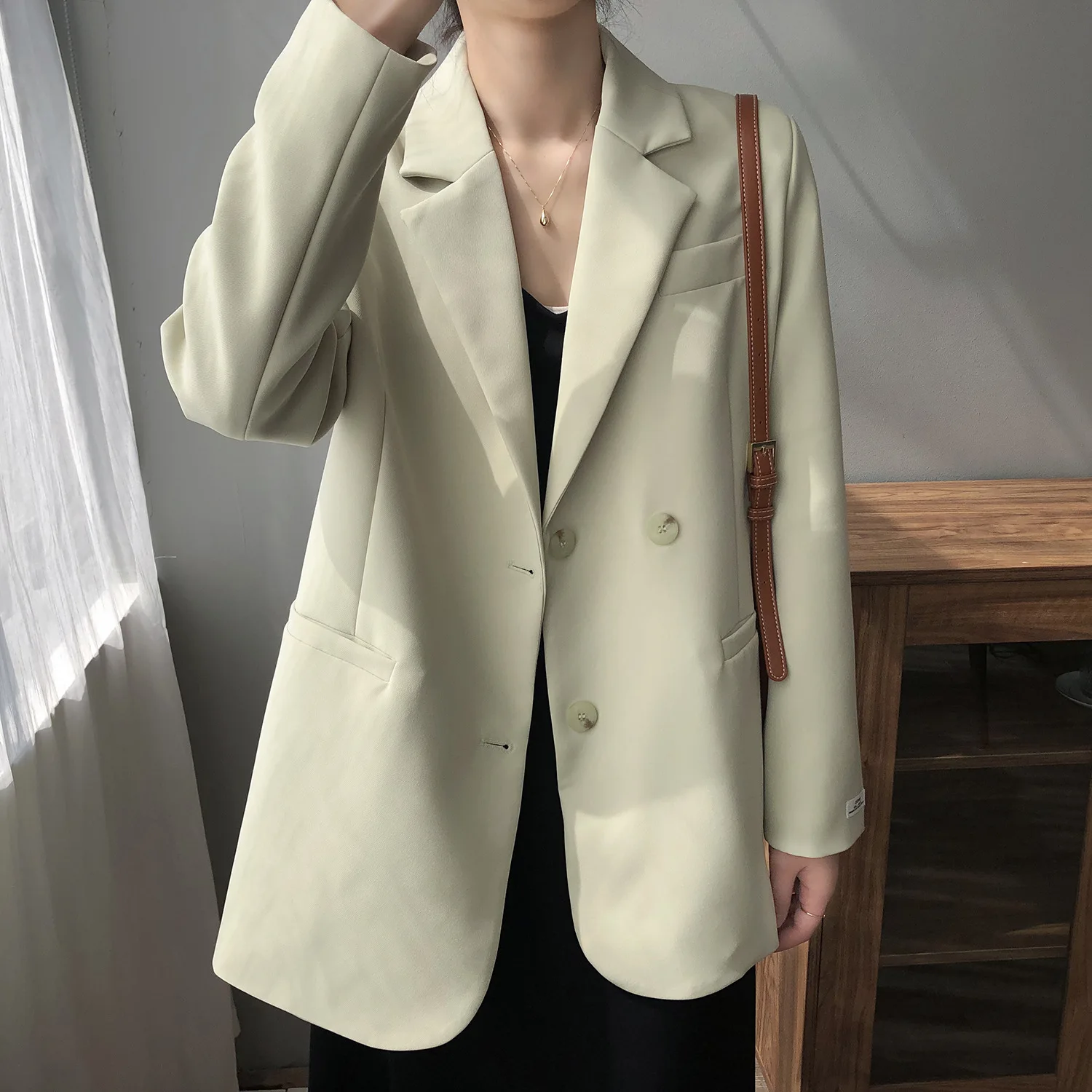 

Suit Blazer Woman Office Notched Black Jacket Long Sleeve Plus Size 2021 New Spring Korean Green Girl Blazers Causal Coat