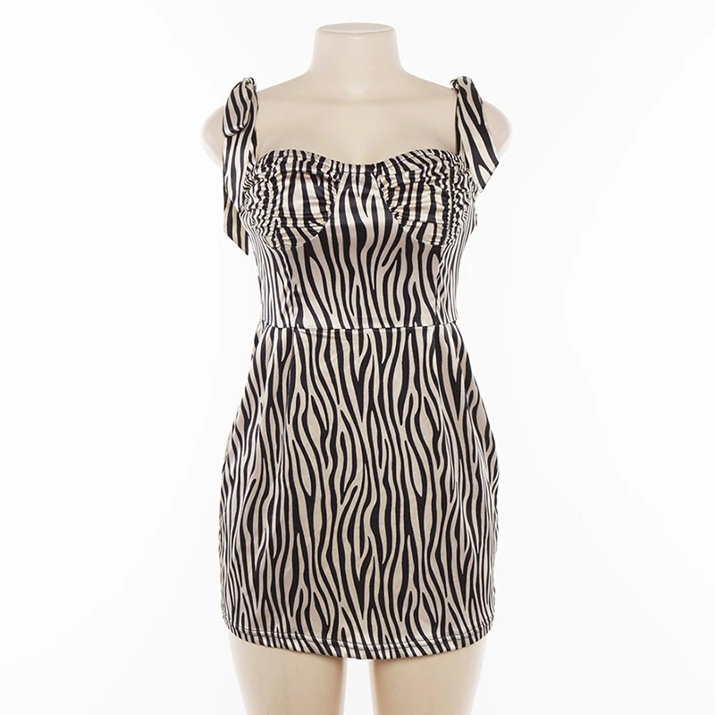 

2021 Summer Women Dress Fashion Slim Zebra Print Sleeveless Robe Adjustable Spaghetti Strap Bodycon Casual Vestidos