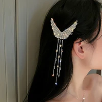 elegant hair clips for girls luxury full rhinestone wing hairgrips for women fashion tassel wedding hair clips jewelry