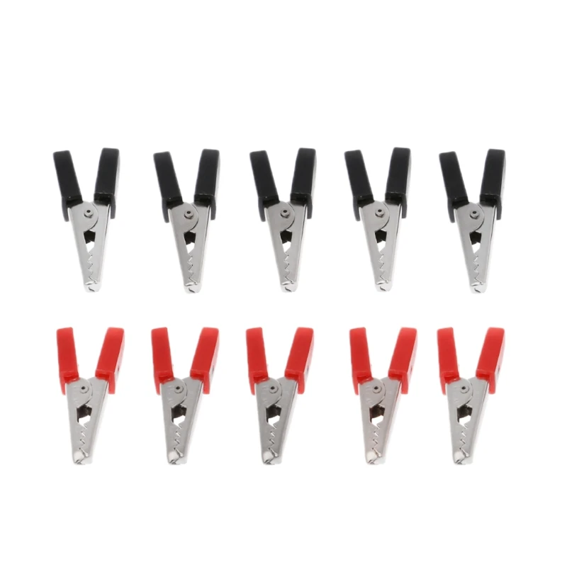 

10X 34mm Crocodile Clips Insulated Handles Red/Black Grips Wire Lead Test Clips B03E
