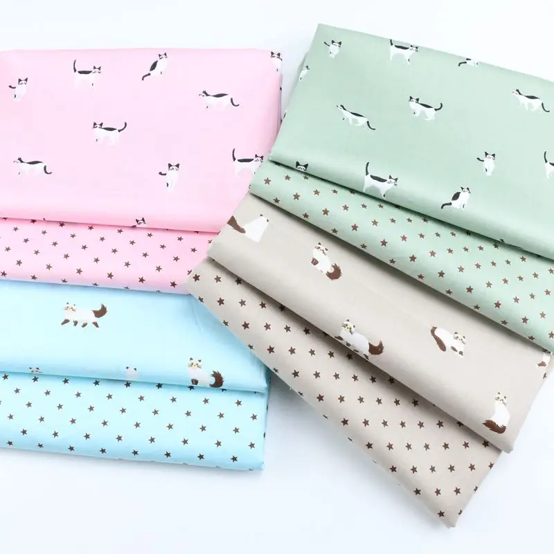 Розовый зеленый синий коричневый кошки звезды печать 100% хлопок ткань для DIY шитья