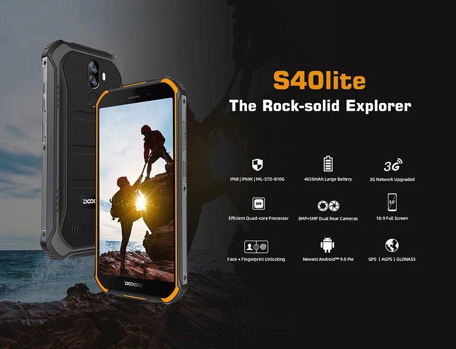 IP68 DOOGEE S40 Lite четырехъядерный 2 ГБ 16 ГБ Android 9,0 прочный мобильный телефон 5,5 дюймов дисплей 4650 мАч МП NFC отпечаток пальца