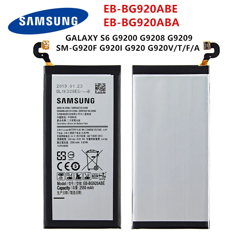 samsung orginal eb bg920abe eb bg920aba 2550mah battery for samsung galaxy s6 g9200 g9208 g9209 g920f g920 g920vtfai tools free global shipping
