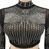 Kricesseen Sexy Mesh Hot Drilling See Through Skirt Set Women Crystal Long Sleeve Top And Maxi Skirt Suits Clubwear Outfits 8