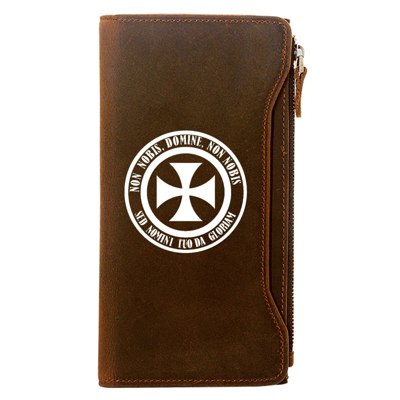 

Knights Templar Cross Credit Card Holder Package Genuine Leather Zipper Wallet Men Casual Long Clutch Purse