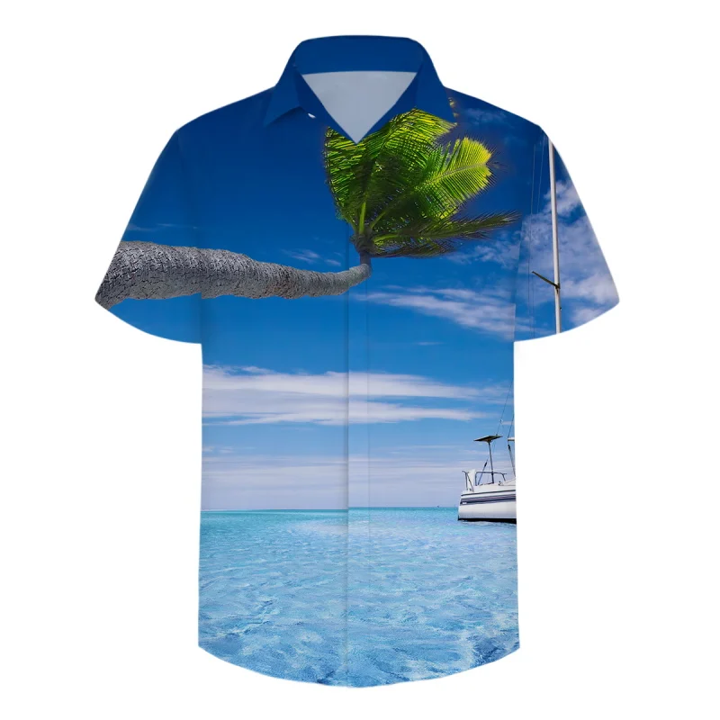 

Summer Shirt Men 3D Hawaii Beach Ocean Casual Shirts For Teenager Turn-down Collar Polyester Men Tops Short Sleeve 2S-3XL Custom