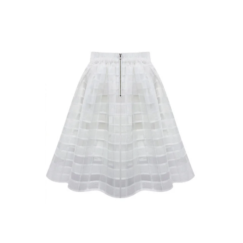 

Waist female Women hollow out Solid Black Summer Plaid 2020 High Skirts Office Style Loose Elegant Lady White Clothing Casual Ho
