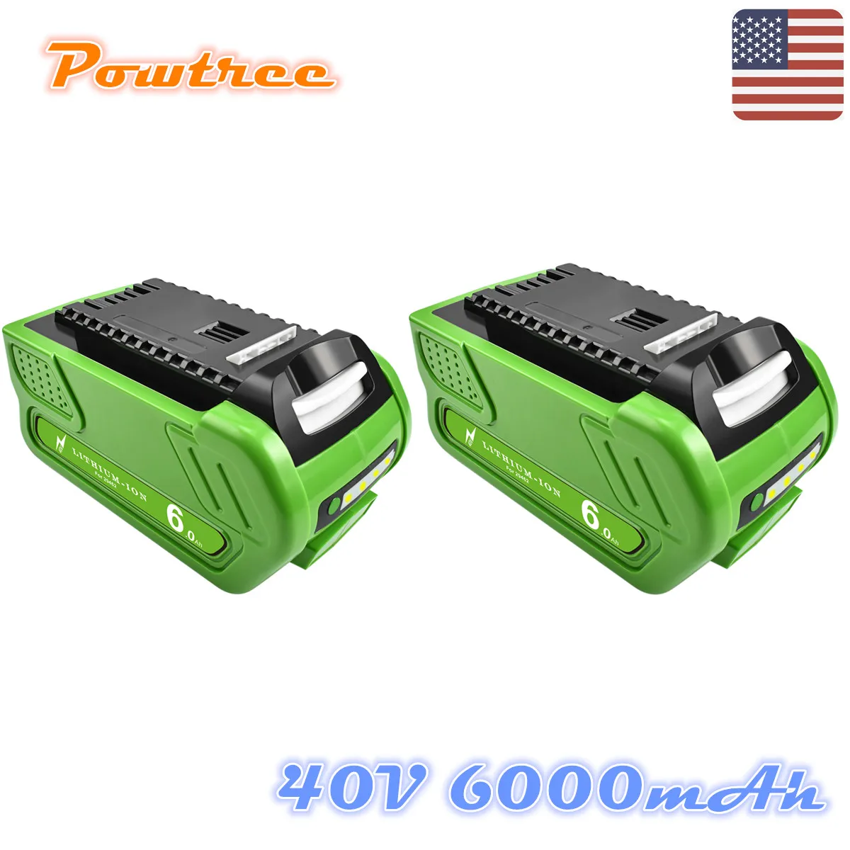 

Powtree 40V 6000mAh 6.0Ah Rechargeable Replacement Battery For Creabest 200W GreenWorks G-MAX GMAX 29462 29472 22272 29717