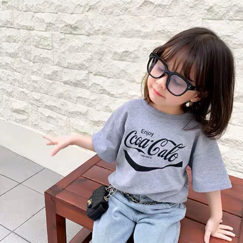 Летние футболки с коротким рукавом и буквенным принтом Свободный Топ круглым