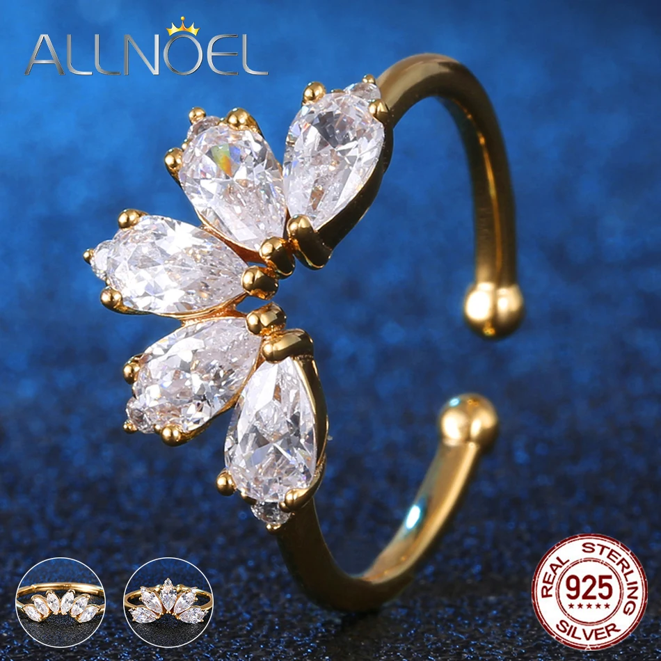 ALLNOEL серебро 925 Ювелирное кольцо с цирконием для женщин драгоценные камни желтое