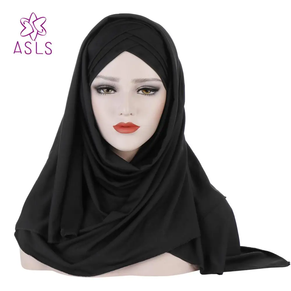Шелковый монохромный шарф шапка Малайзия мусульманская женская модная с