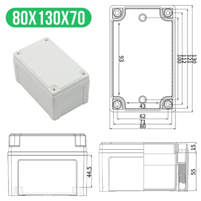 130x80x70mm(LxWxH) Высококачественная Водонепроницаемая электрическая распределительная коробка серии AG, IP67, ABS пластик, RoHS, чехол для корпуса, наружная распределительная коробка - Цвет: 130x80x70mm(LxWxH)