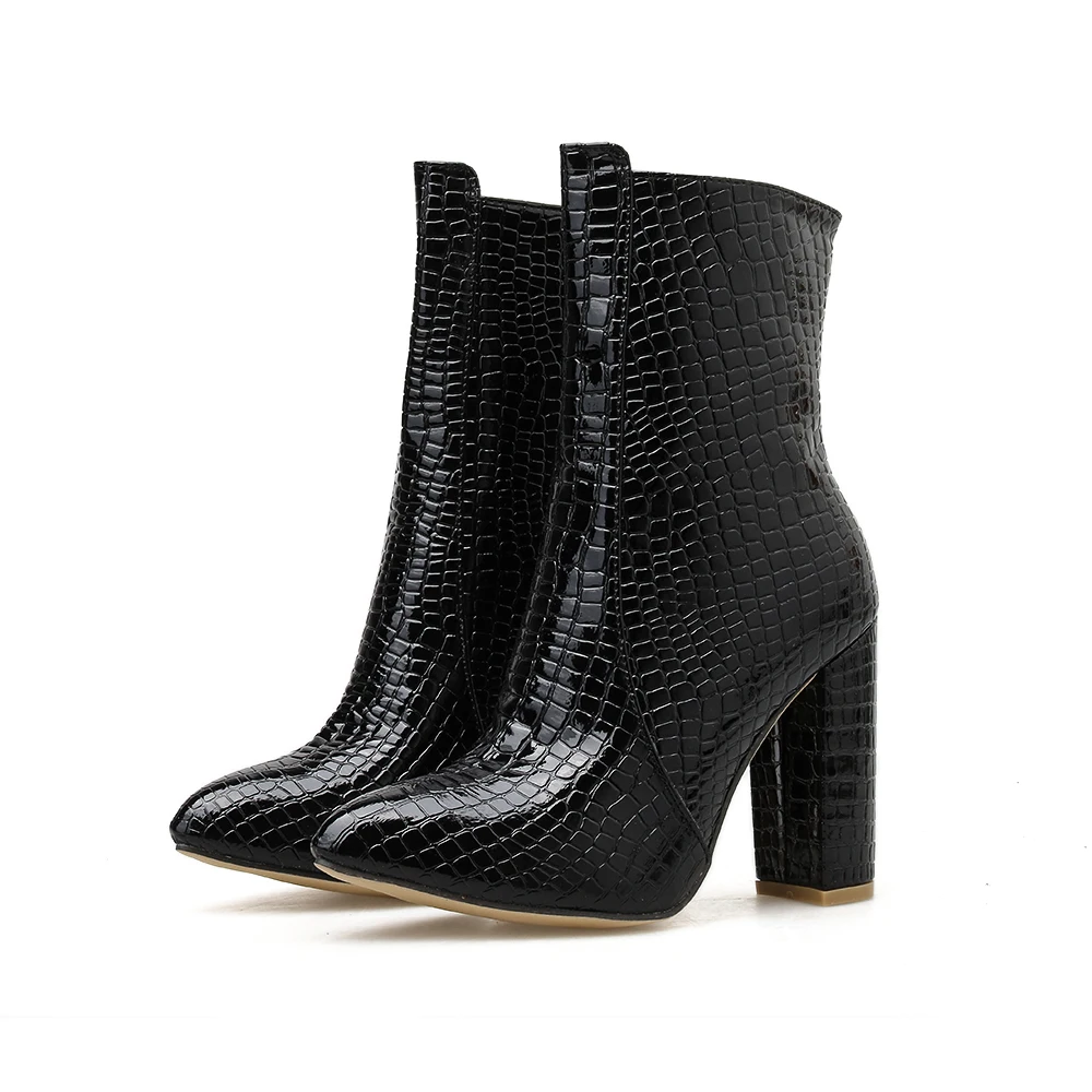 ELVIRAS/ботильоны для женщин из змеиной кожи не сужающиеся книзу ботинки на высоком