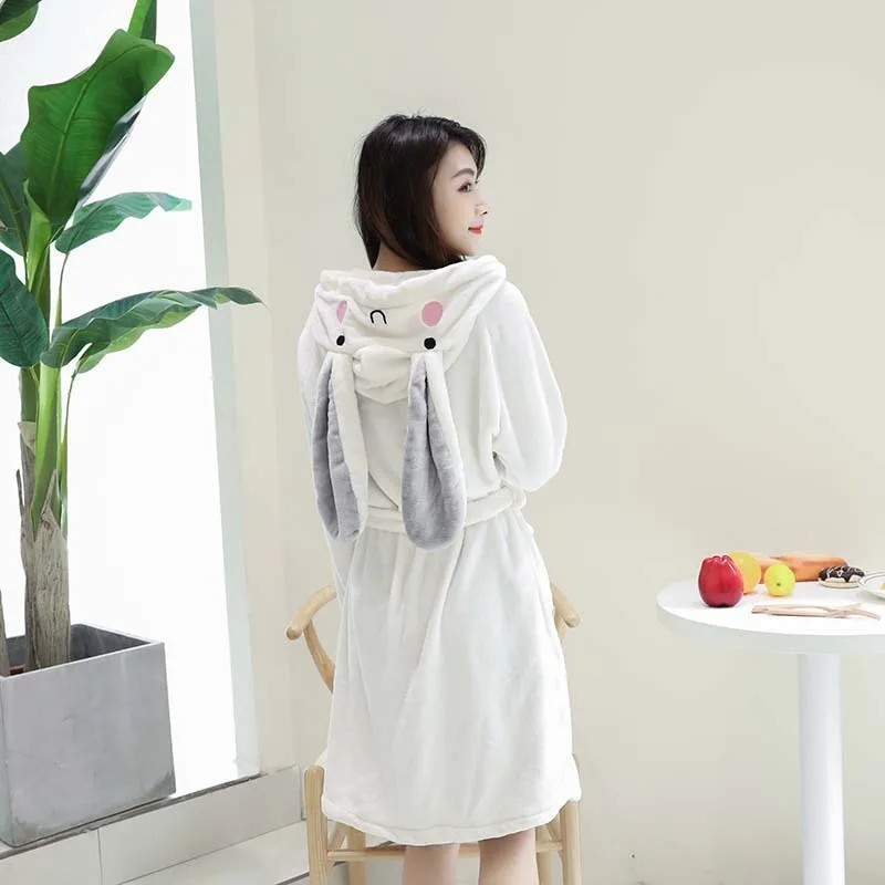 XIFER белый бархатный халат женский милый теплый Халат с капюшоном из мультфильма