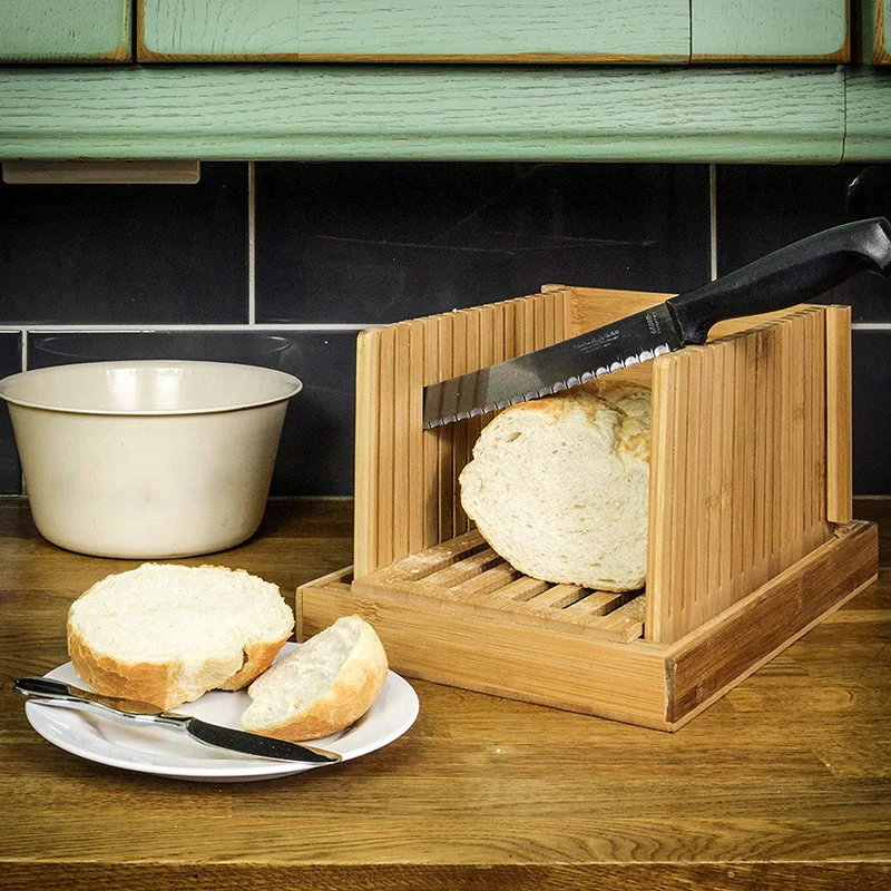 

Toast Bread Slicer Wooden Foldable Loaf Cutter Rack Cutting Guide Slicing Tools Kitchen Accessories JS23