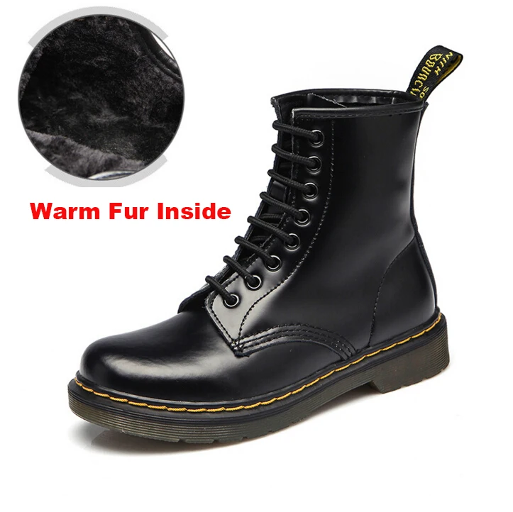 Fur black patent Женские ботинки из спилка наивысшего качества; ботинки Dr; высокие мотоботы; сезон осень-зима; женские зимние ботинки; без логотипа; ST50 - Цвет: Fur black patent