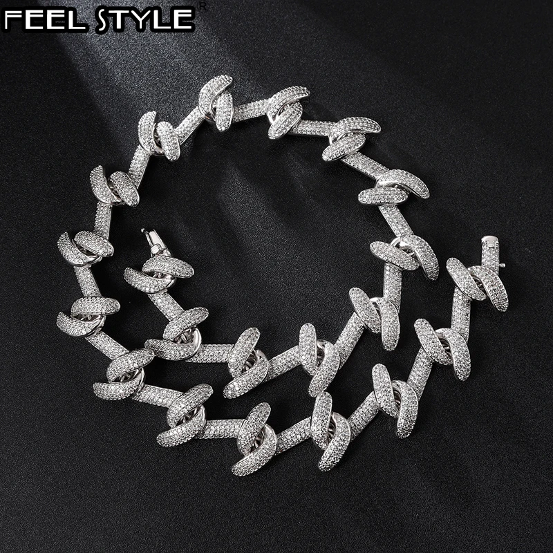 

Hip Hop 22MM Silver Color Heavy Thorns Cuban Necklace Ice Out Bling CZ Cubic Zirconia Necklaces Chains For Men choker Jewelry