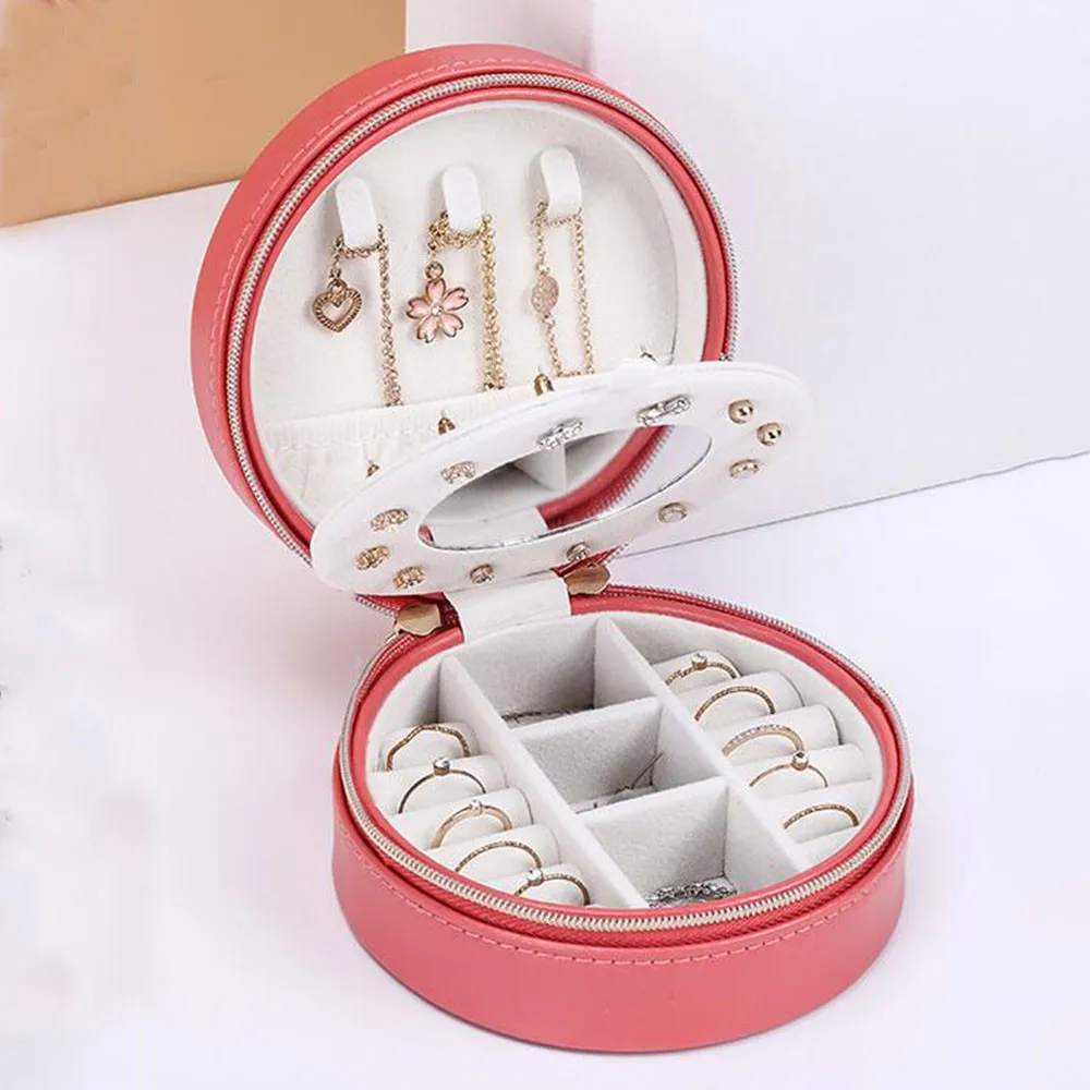 Круглая коробка для ювелирных изделий темно синий чехол из искусственной кожи с