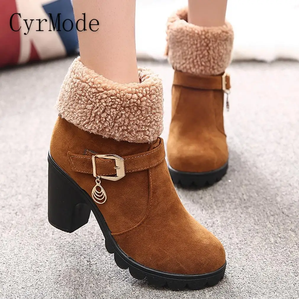 Женские ботинки зимние на высоком каблуке в римском стиле платформе теплые