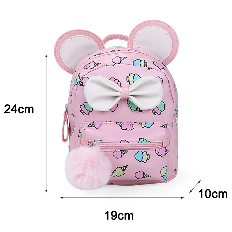 

Kids Backpacks Leather Bags Waterproof Children's School Bag Cute Round Ears Bow Girls Backpacks Ice Cream Printed Backpack