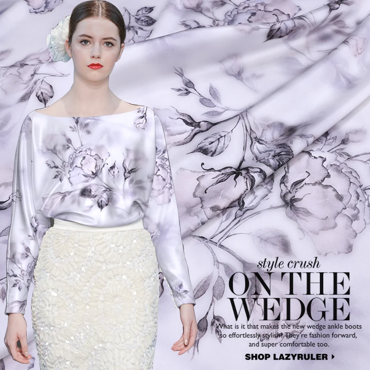 

Новинка, атласная ткань из натурального шелка и спандекса на заказ для одежды, платье Ципао, 100% шелк тутового шелкопряда, 19Momme, цифровая печа...