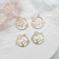 10pc shandmade alloy drip oil pink wreath cat flower rabbit keychain pendant pendant earring bracelet making kawaii charms