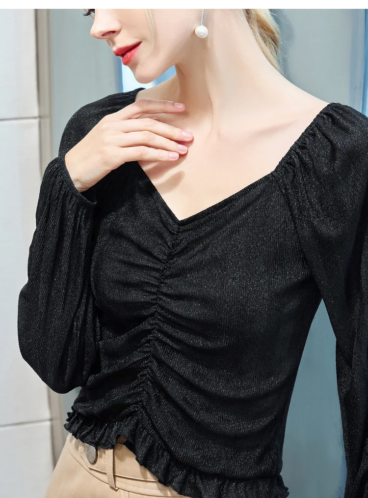 Сексуальные женщины шифон рубашки для мальчиков с v образным вырезом длинным