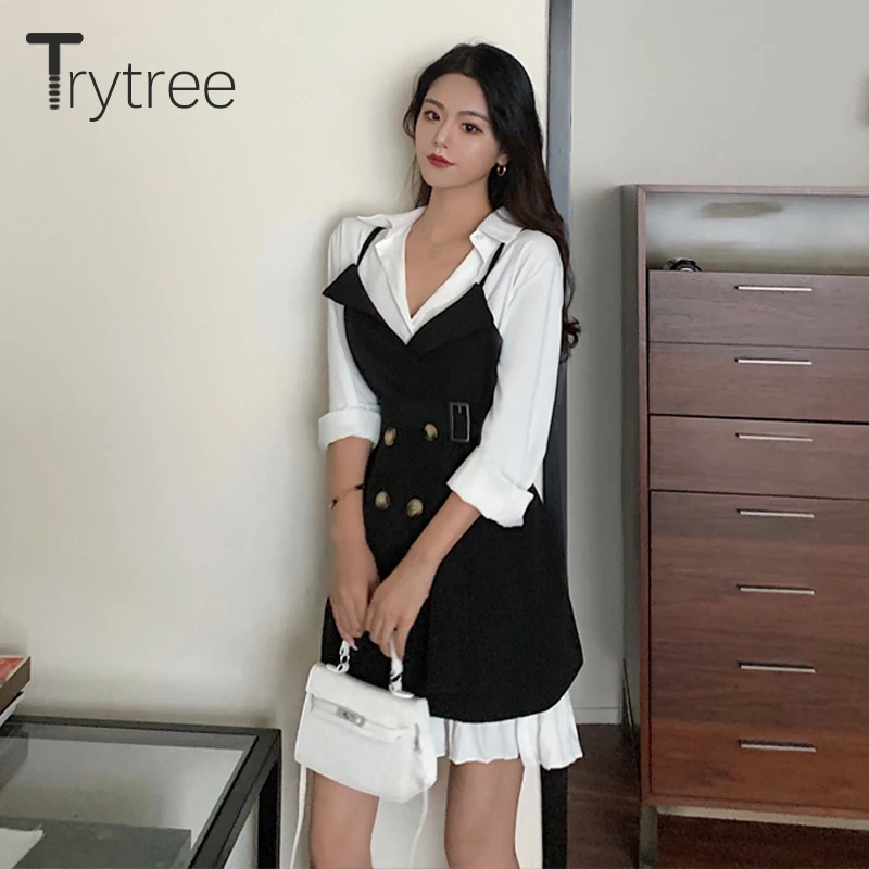 Осенне зимний комплект из двух предметов Trytree Повседневная Блузка с отложным