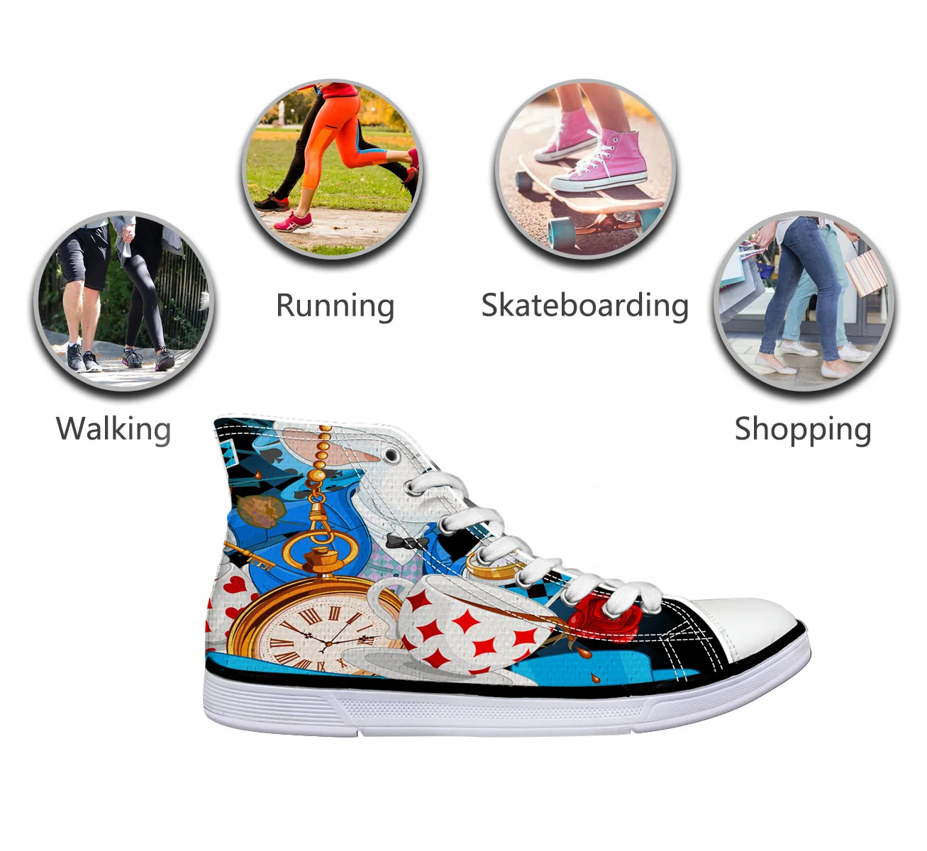 WHEREISART/Женская парусиновая обувь Alice In Wonderland Poker высокая флэтс унисекс