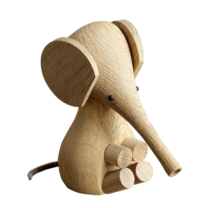 

Nordic Solid Oak Wood Elephant Calf Miniature Animal Figurines Children Room Decoration And Toys Home Interior Decor Ornaments