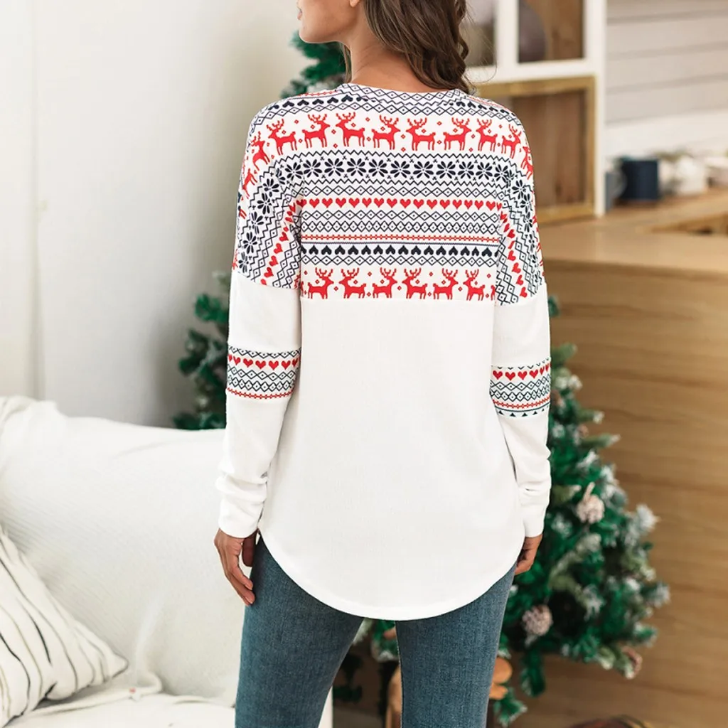 Женская рождественская блузка женская рубашка с длинным рукавом и заплатками