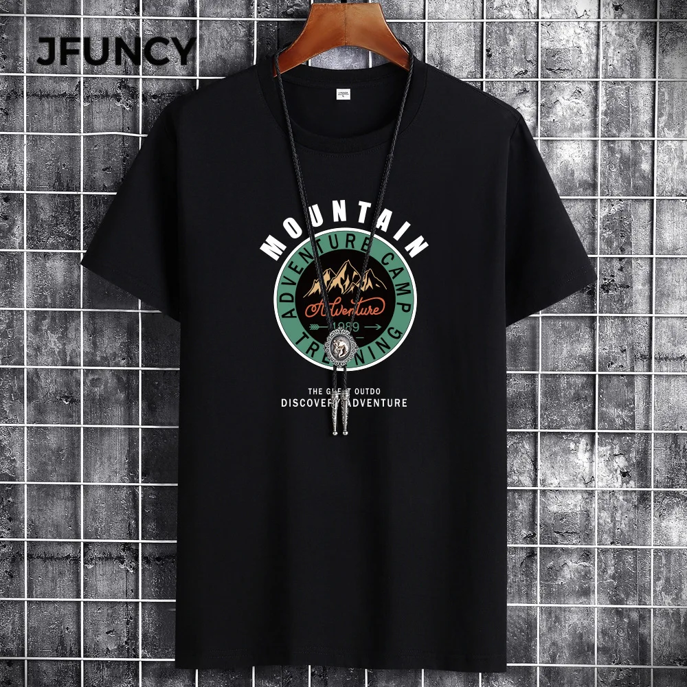 

JFUNCY Summer Cotton Plus Size Man Tshirt StudentsT-shirts Men Casual T Shirt Fashion Trendy Loose Streetwear Short Sleeve Top