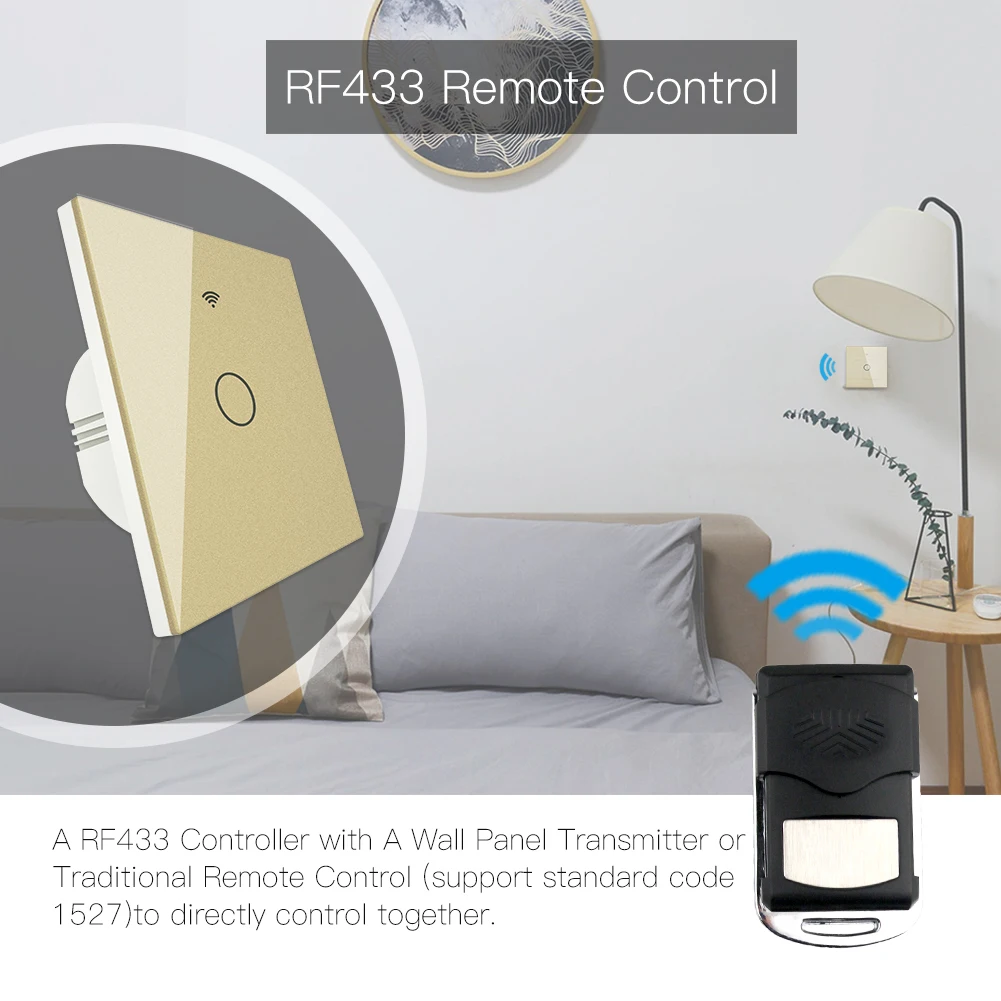 Золотой WiFi умный светильник переключатель RF433 беспроводной пульт дистанционного