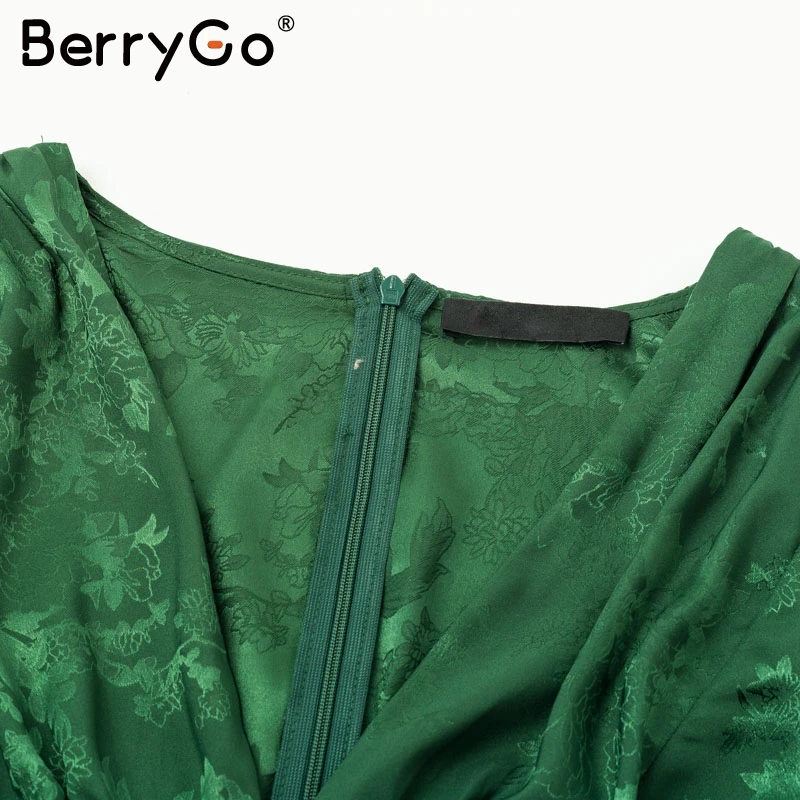 BerryGo сексуальное короткое вечернее платье с v-образным вырезом женское элегантное мини-платье трапециевидной формы с фонариком винтажная ленточка женское уличная зеленое короткое платье