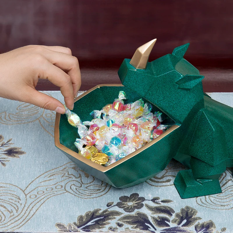 

Geometry Rhinoceros Statue Remote Control Multifunction Storage Box Resin Animal Sculpture Home Decoration R2572