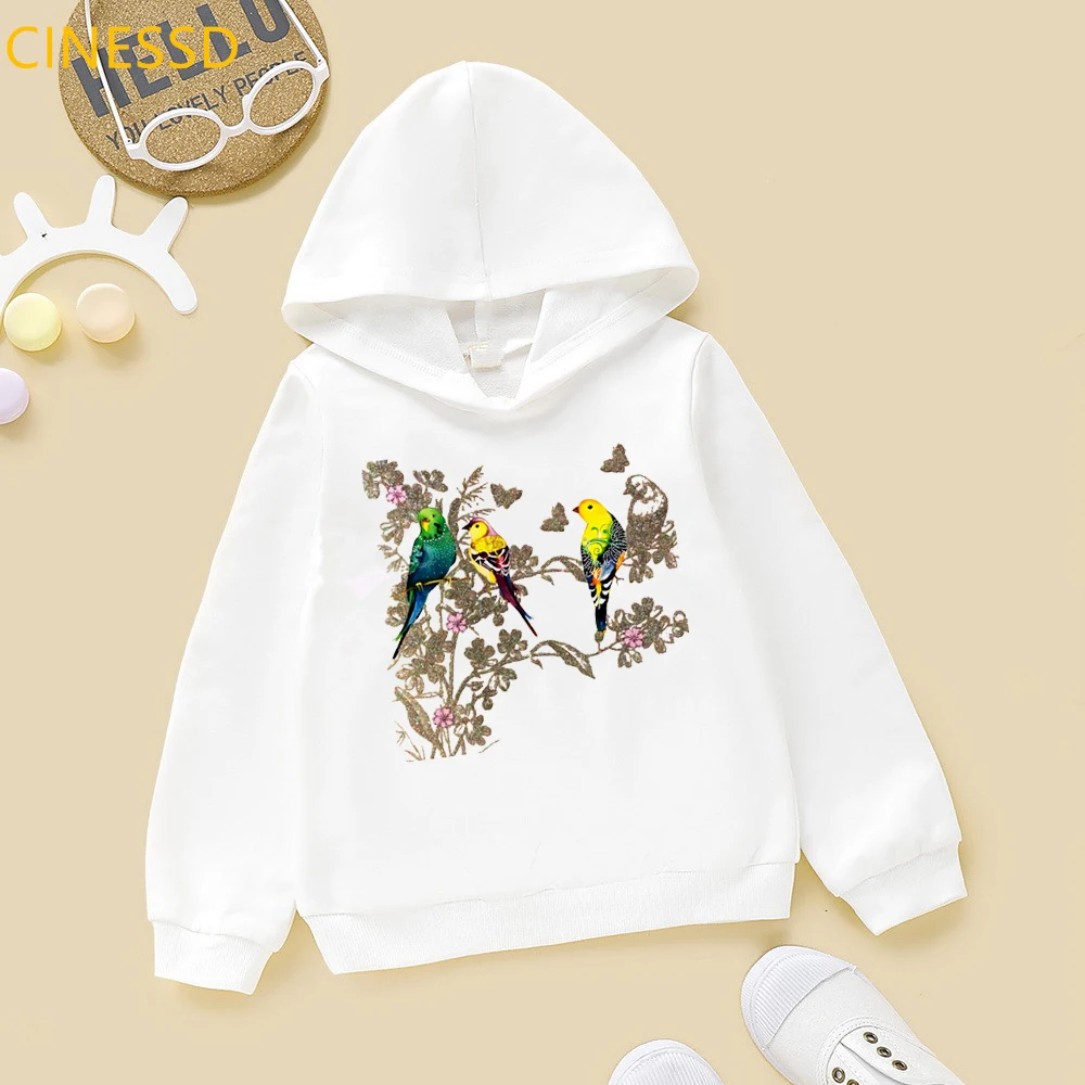 

Watercolor Birds Cockatiel Parrot Print Children's Hoodie Kids Plus Velvet Cap Sweatshirt Boys Girl Clothes Spring Autumn Winter