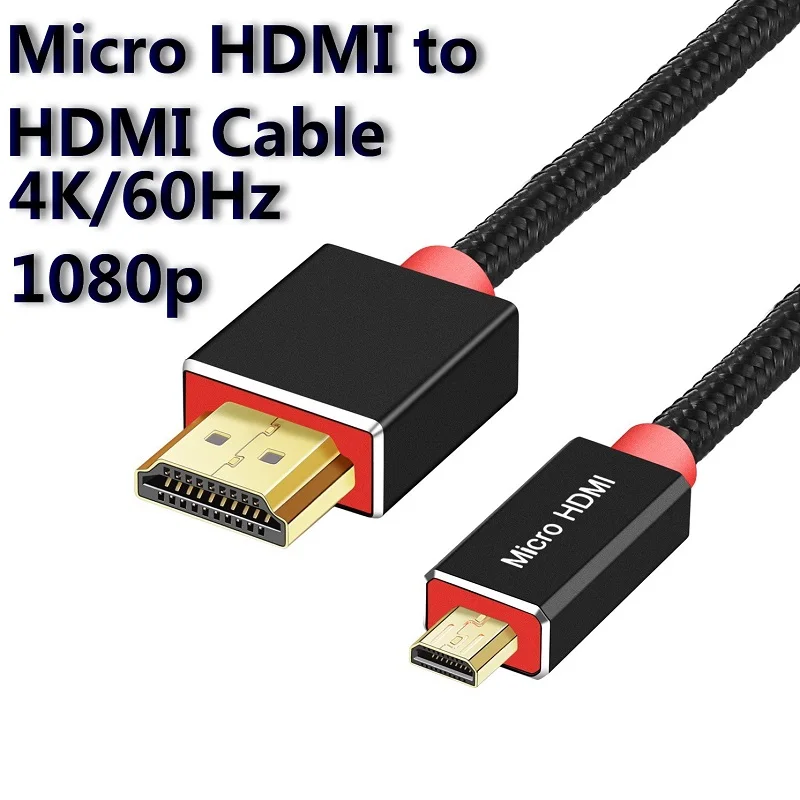 Adaptador Micro HDMI compatible con 4K, 60Hz, 1080P, cable trenzado de Audio...