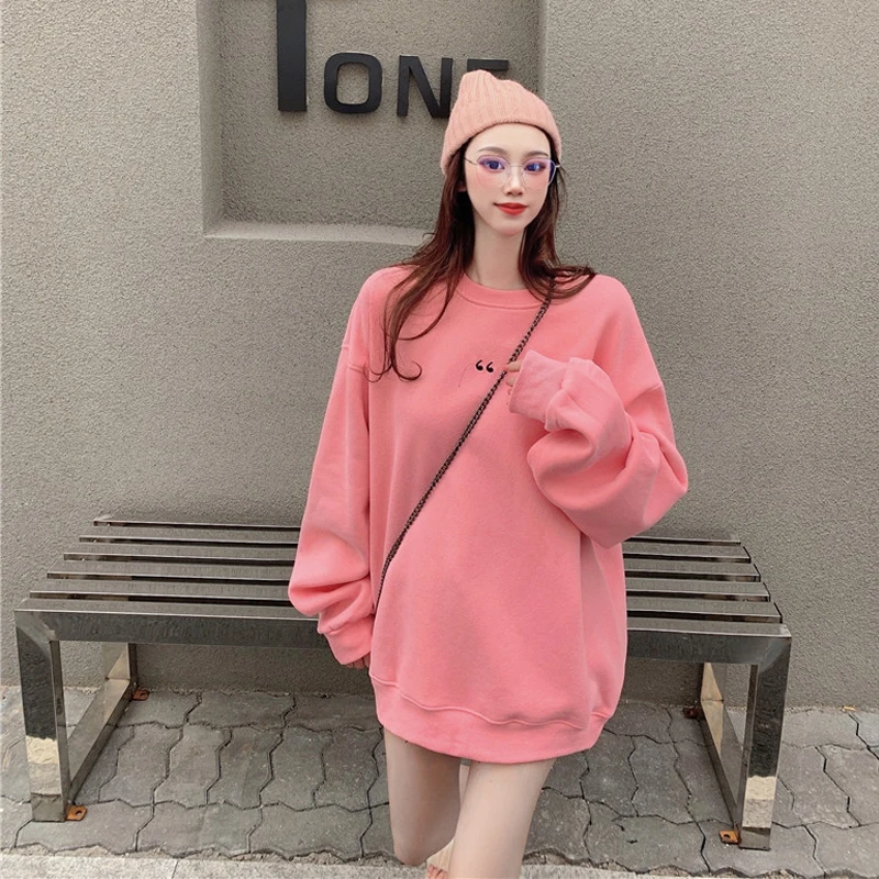 

Casual Long-sleeved Hoodies Top Tide Vintage Dropshipping Women Sweatshirt New Autumn 2020 Loose Thick Midi