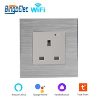bingoelec universal wall socket wifi uk standard aluminum frame smart home automation control tuya app rated current 13a