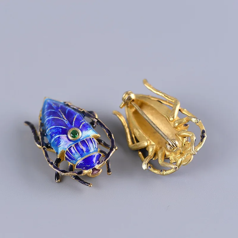 Женская Брошь в виде насекомого из серебра 925 пробы с эмалью стиле старого Пекина