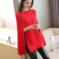 women double breasted cape batwing sleeves loose poncho 2020 winter knitted long sweater black open stitch rivet pullover coat