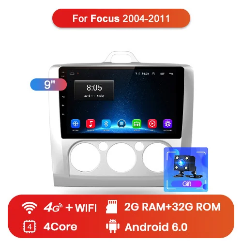 2-32GB Junsun V1pro 4G+ 64G CarPlay Android 9,0 DSP для ford focus 2 Mk2 2004-2011 Автомобильный Радио Мультимедиа Видео плеер навигация gps 2din - Цвет: 2-32GB