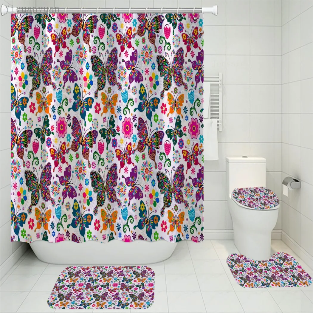 Comprare Tende Da Doccia In Tessuto Con Motivo A Farfalla Da Sogno Set Di Tende Da Bagno Tappeti Antiscivolo Coperchio Per Wc Tappetino Set Di Tappeti Decorazioni Per La Casa