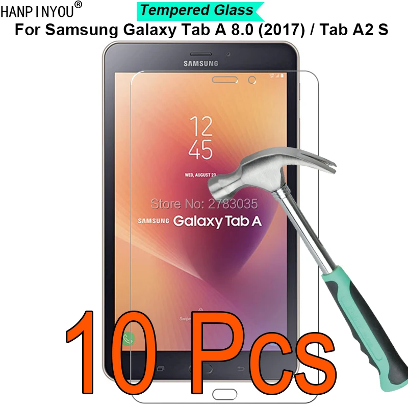 

10 шт./лот для Samsung Galaxy Tab A 8,0 (2017) / Tab A2 S 9H твердость 2.5D Закаленное стекло Защитная пленка для экрана